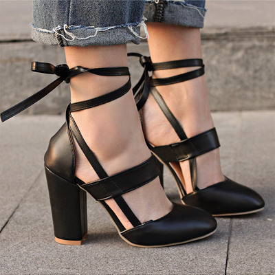 Sexy black lace up high heels fashion shoes