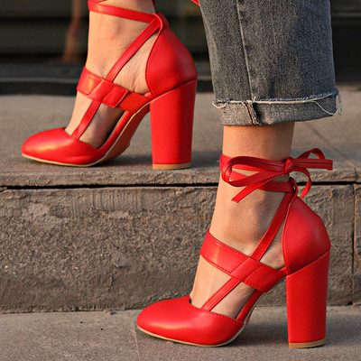 Sexy red lace up high heels fashion shoes