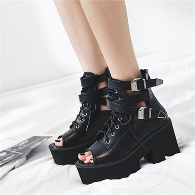Black Punk Rock Gothic Thick Heel Platform Sandals
