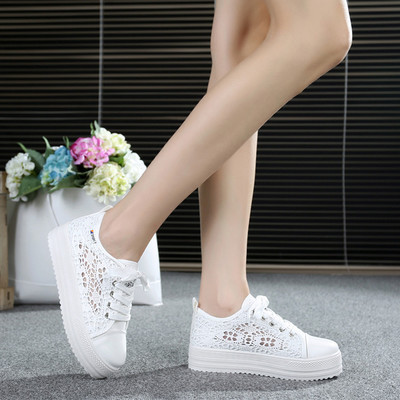 White lace cut out casual shoes for women