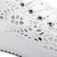 White Lace Cut Out Casual Shoes for Women - Thumbnail 1
