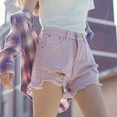 Pastel pink ripped summer shorts - Thumbnail 5