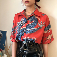 Harajuku Dragon Print Short Sleeve Shirt - Thumbnail 3