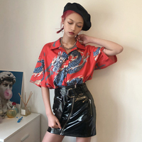 Harajuku Dragon Print Short Sleeve Shirt - Thumbnail 4