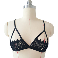 Sexy Floral Lace Crop Top Bralette Bra in Black and White - Thumbnail 1