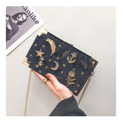 Whimsical stars and moon velvet chain clutch bag shoulder bag