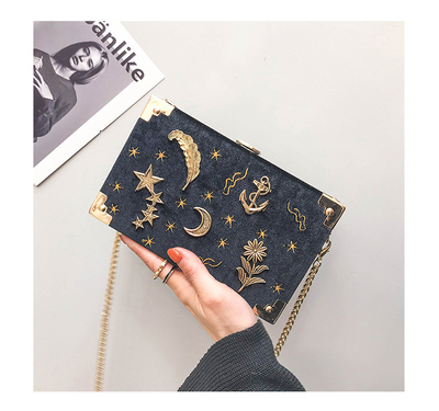 Whimsical Stars and Moon Velvet Chain Clutch Bag Shoulder Bag