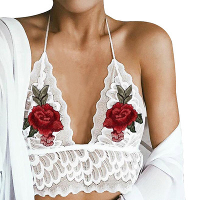Cute and sexy white lace floral embroidery crop top bralette - Thumbnail 5