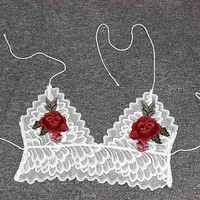 Cute and Sexy White Lace Floral Embroidery Crop Top Bralette - Thumbnail 1