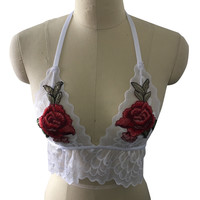 Cute and Sexy White Lace Floral Embroidery Crop Top Bralette - Thumbnail 2