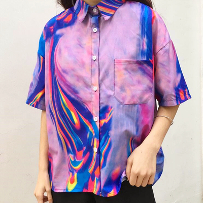 Cyber punk purple holographic printed shirt - Thumbnail 3