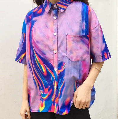 Cyber Punk Purple Holographic Printed Shirt