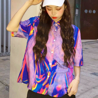 Cyber Punk Purple Holographic Printed Shirt - Thumbnail 2