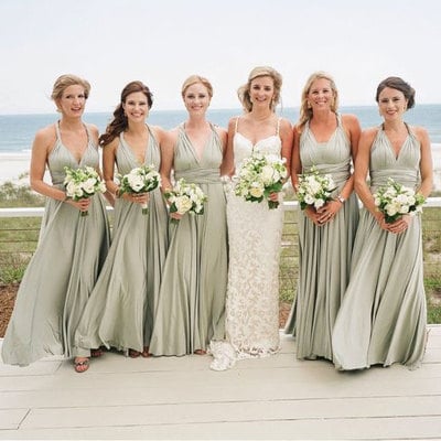 Conversible sage long bridesmaid dresses for wedding - Thumbnail 5