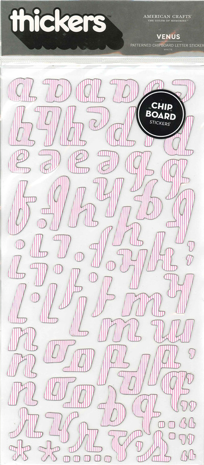 Thickers Chipboard White & Pink Venus Letter Stickers 6x11"