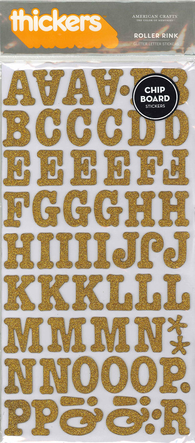 Thickers Chipboard Gold Glitter Roller Rink Letter Stickers 6x11"