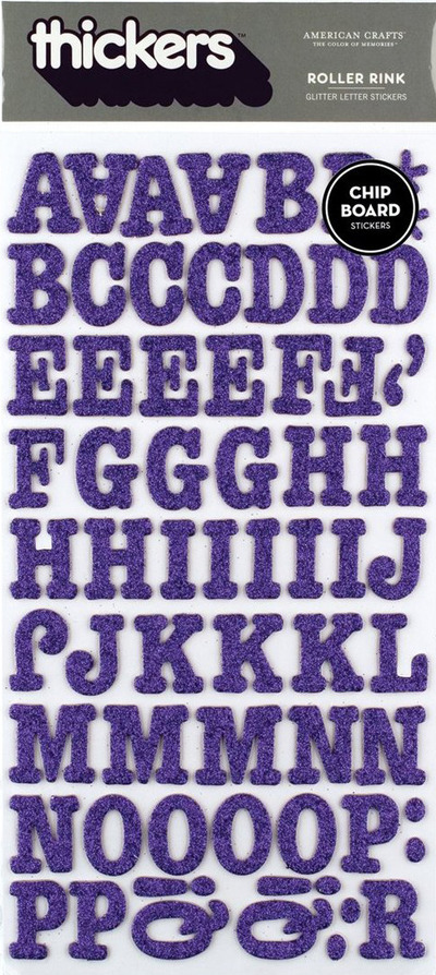 Thickers Chipboard Plum Glitter Roller Rink Letter Stickers 6x11"