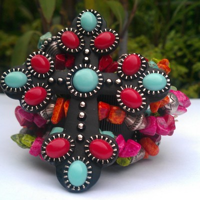 Beaded multi bracelet w/ cross