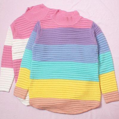 Harajuku macarons color stripe ice cream rainbow sweater