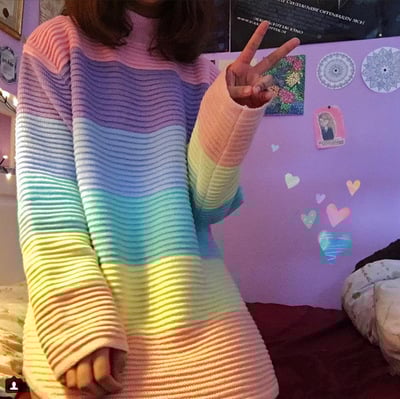 Harajuku Macarons Color Stripe Ice Cream Rainbow Sweater