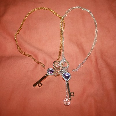 Heart key purple rhinestone necklace