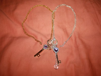 Heart Key Purple Rhinestone Necklace