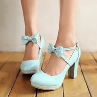 Cross Strap Bow Design High Heels Fashion Shoes - Thumbnail 1