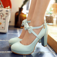 Cross Strap Bow Design High Heels Fashion Shoes - Thumbnail 3