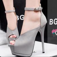 Peep Toe Stiletto Platform Pumps with Ankle Strap TT-79 - Thumbnail 2