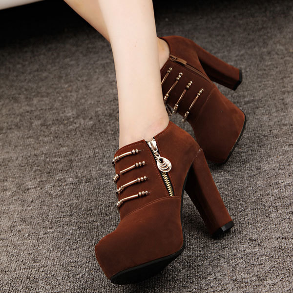 Cool Black Zipper High Heel Shoes Q-0008