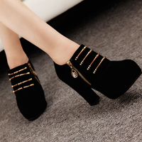 Cool Black Zipper High Heel Shoes Q-0008 - Thumbnail 1