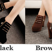Cool Black Zipper High Heel Shoes Q-0008 - Thumbnail 2