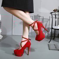 Ankle Strap Classy Black High Heels Fashion Shoes Q-0009 - Thumbnail 2