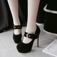 Red High Heel Round Toe Party Pumps Q-0013 - Thumbnail 1