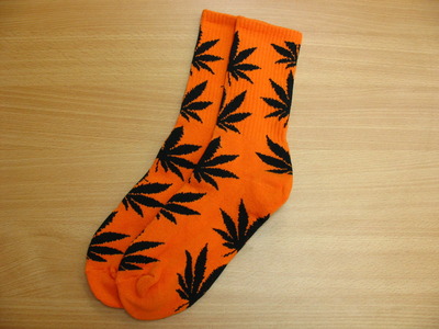 Harajuku Weed Marijuana Crew Socks Orange/Black Color