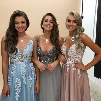V Neck 3 Styles Long Prom Dresses