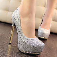 Black High Heel With Metal Diamond High-Heeled Shoes Q-0015 - Thumbnail 3
