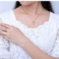 Cute Cat Crystal Quartz Pink Opal Necklace Earrings Ring Set - Thumbnail 3