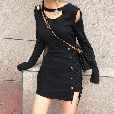 Irregular cross strap a-line skirt