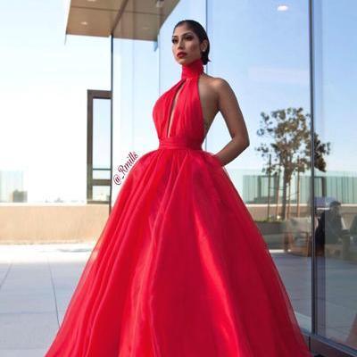 2019 sexy open back prom dress puffy halter neck long formal pageant holidays wear graduation evening party gown custom made plus size