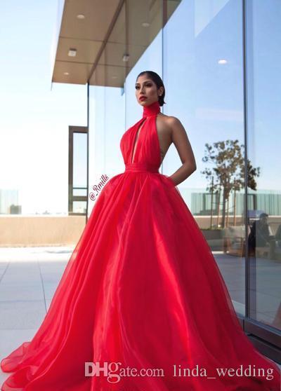 2019 Sexy Open Back Prom Dress Puffy Halter Neck Long Formal Pageant Holidays Wear Graduation Evening Party Gown Custom Made Plus Size