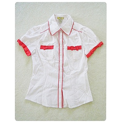 (new with tags) red polka dot button down shirt with bow details