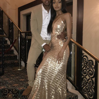 Sparkly Spaghetti Straps Long Prom Dresses Evening Dresses - Thumbnail 3