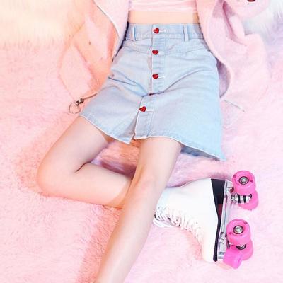 Heart button denim skirt - Thumbnail 5