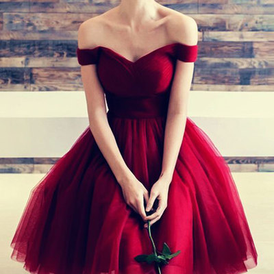 Off the shoulder short burgundy homecoming dresses prom dress - Thumbnail 4