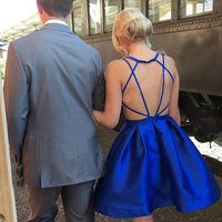 Deep V Neck Red/Black Short Homecoming Dresses for Junior - Thumbnail 1