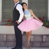 Short Pink Homecoming Dresses with Bow - Thumbnail 1