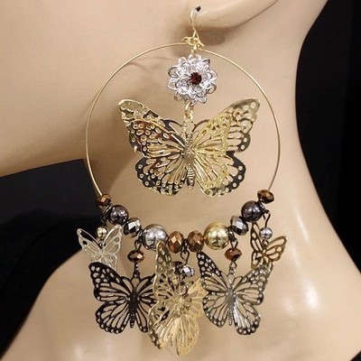 Butterfly hoop dangle earrings