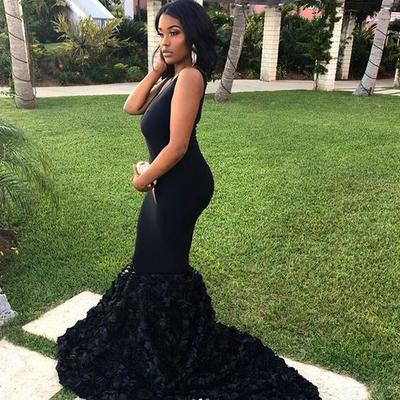 Black mermaid lace prom dresses scoop african girl black girl evening formal gowns