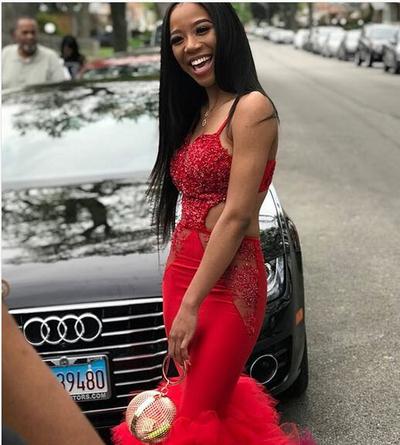 Gorgeous Mermaid Tulle Prom Dresses Appliques Lace Tiered African Girl Black Girl Evening Formal Gowns